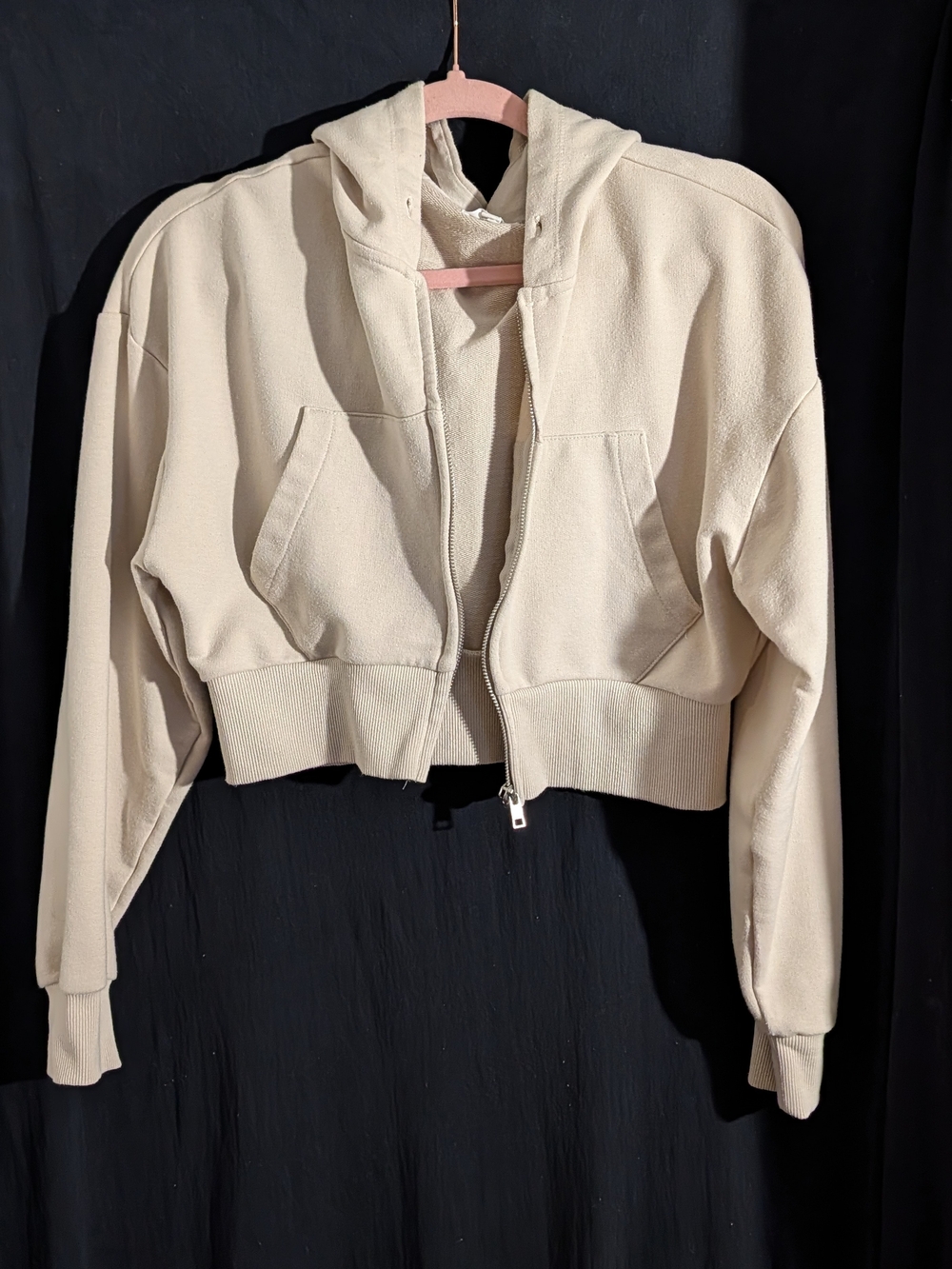 Garage Cropped Zip Hoodie Jacket in Cream